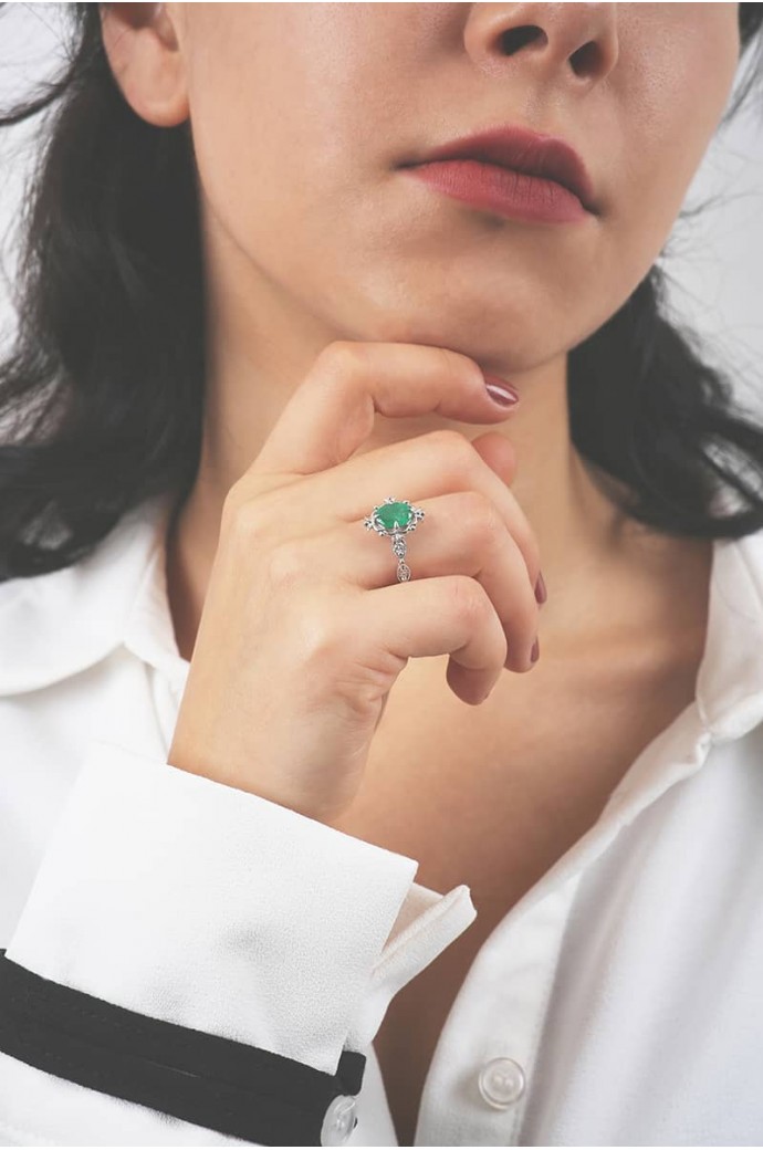 Zümrütlü Pırlantalı Yüzük 1,44 Karat